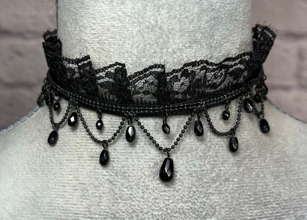 Handmade Dark Victorian Gothic Lace and Bead Choker